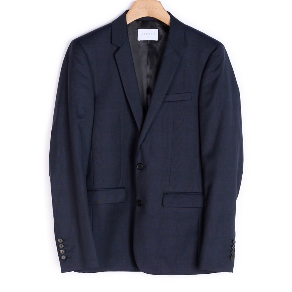 Samdro E17 Notch Navy Prince of Wales Pattern Men's Super 110 Wool Blazer V6673S
